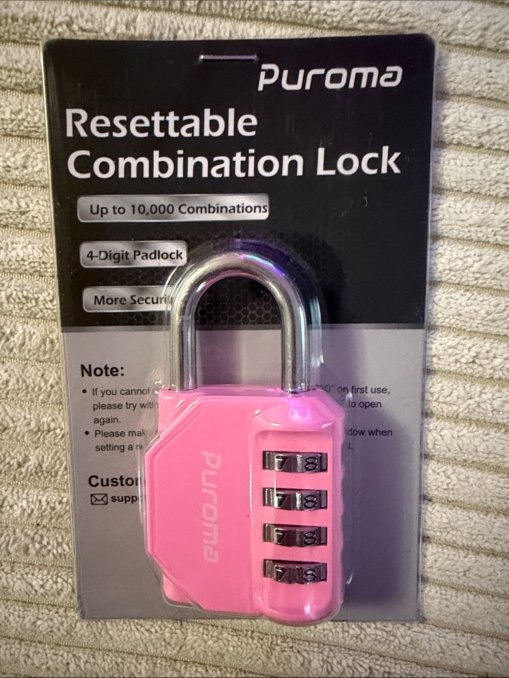 Puroma Resettable Pink Combination Padlock Lock for gym lockers suitcase New